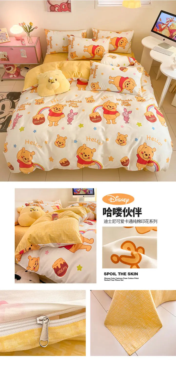 Toy Story Lotso Buzz Lightyear Alien Mickey Stitch Pooh Bear Fun Cartoon Printed Cotton Sheets and Quilt Covers Three Piece Set