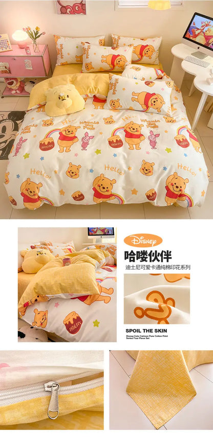 Toy Story Lotso Buzz Lightyear Alien Mickey Stitch Pooh Bear Fun Cartoon Printed Cotton Sheets and Quilt Covers Three Piece Set