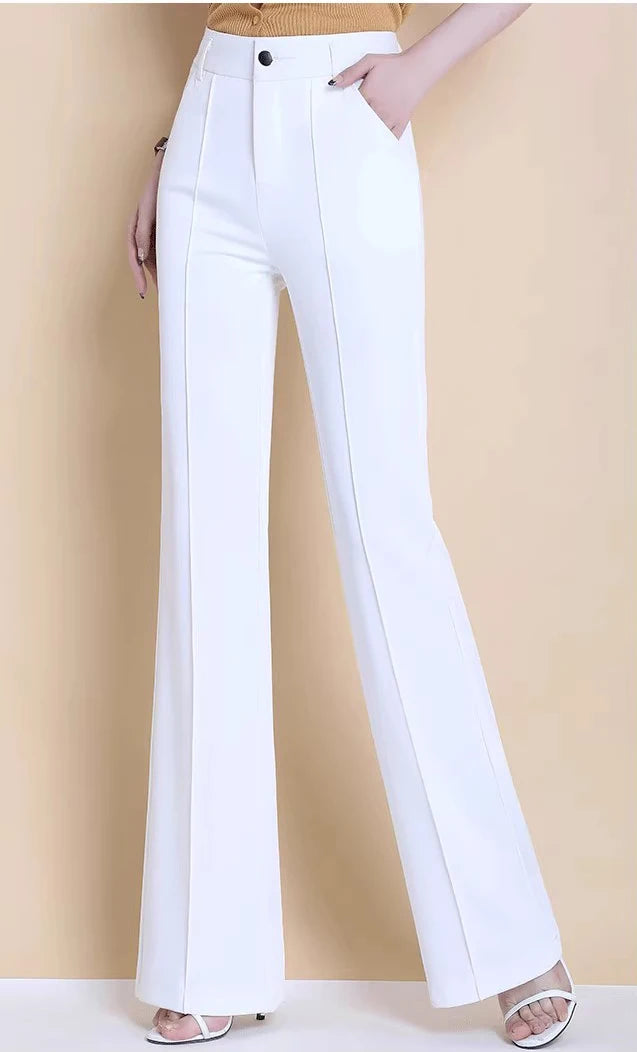 White Suit Flare Pants Women Casual Slim High Waist Office Straight Pantalones New Korean Elegant Formal Spodnie Black Trousers