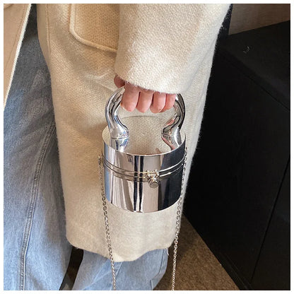 Gold Box Handbag Fashion Shiny Women Bag Party Evening High Quality Clutch Hand Bags For Women Metal Chain Messenger Purse