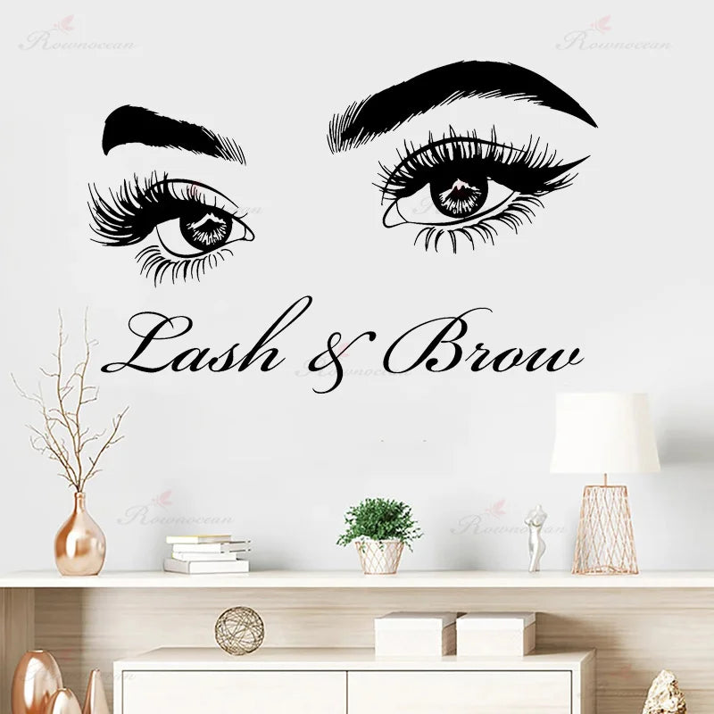 Lash & Brow Beauty Salon Wall Sticker Female Eyelashes Eyebrows Makeup Shop Decorative Decals Removable Murals Wallposter AA65