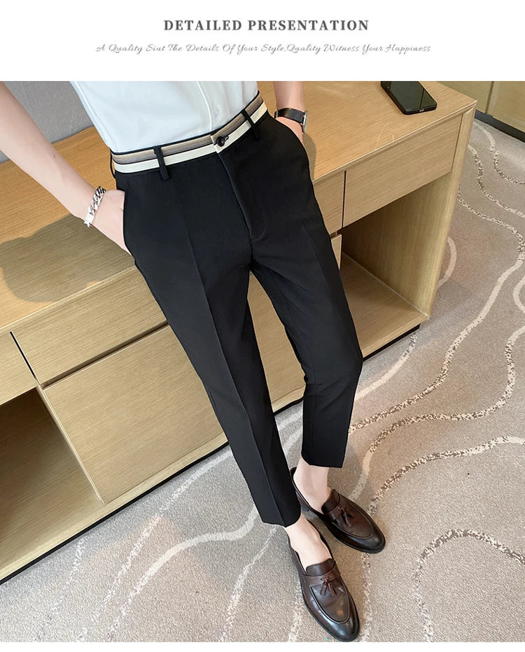 Fashion Waist Stripes Suit Pants 2022 Summer Black White Slim Fit Trousers Mens Brand Formal Business Wedding Casual Pant Hombre