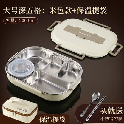 304 stainless steel compartment insulated lunch box office worker students sealed portable bento Microwae Heating food container