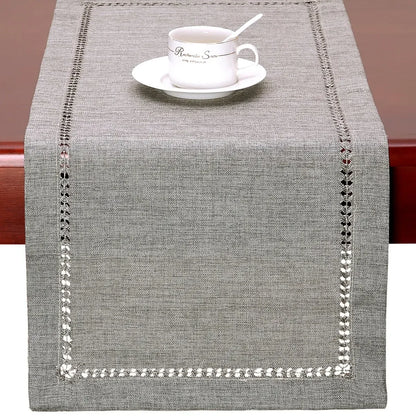 Handmade Hemstitch Gray Dining Table Runner Or Dresser Scarf Rectangular 32x183CM for Family Kitchen Table Runners