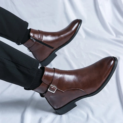 2024 high-quality new ankle boots with side zipper brown black classic business casual party personalized buckle men's shoes