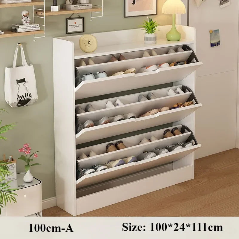 Flip Shoe Cabinet Household Large Capacity Wooden Storage Cabinet Simple Modern Balcony Thin Shoe Rack Dustproof Entrance Shelf