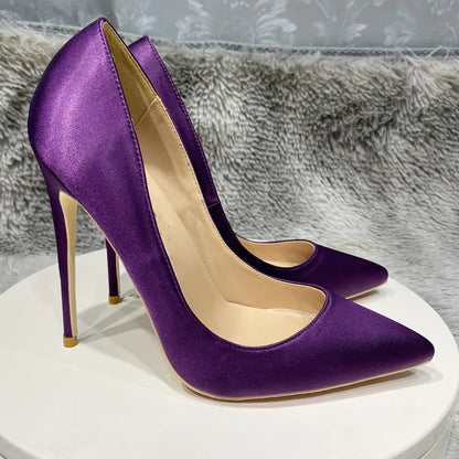 NoEnName_Null-Sexy purple nte stiletto high heel shoes,silk satin tip high heel shoes,12cm,wedding low shoes,size 33- 45,