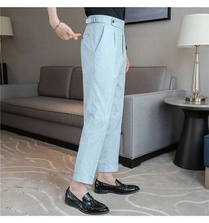 Men's Summer Pants Fashion Naples Cotton&Linen Breathable Dress Pants For Men All Match Casual Straight Men's Trousers Formal