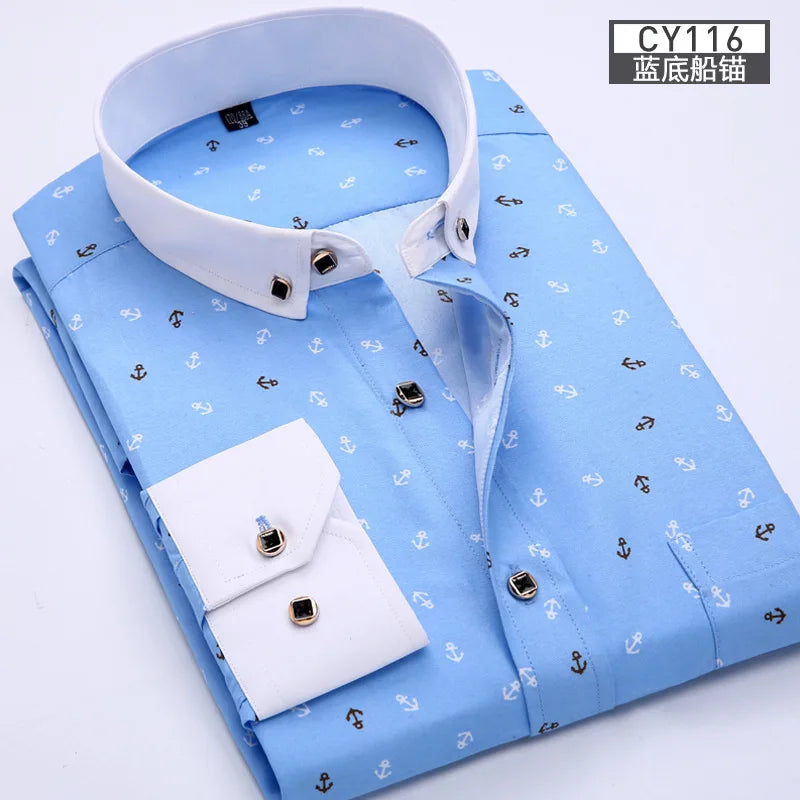 New men's shirt long sleeve thin spring/summer print free ironing business casual slim fashion breathable shirt