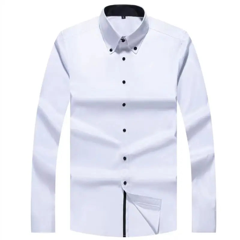 Premium Quality White Shirts for Men - Non-iron Wrinkle Resistant Dress Shirt Long Sleeve New Solid Male Clothing Black Navy