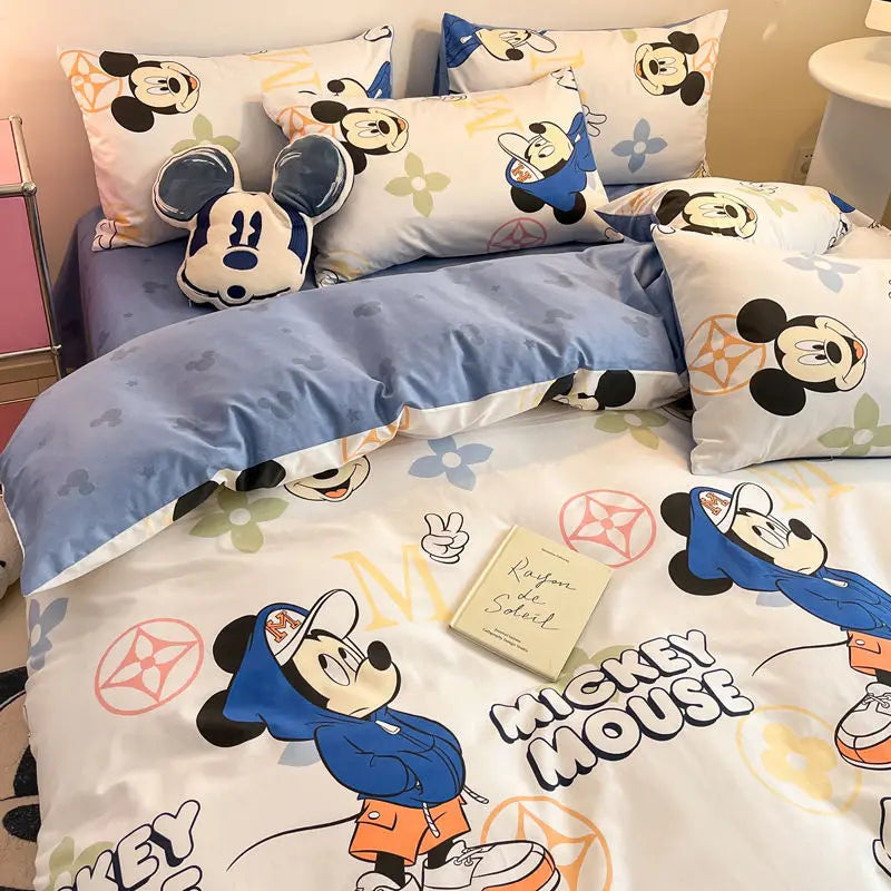 Toy Story Lotso Buzz Lightyear Alien Mickey Stitch Pooh Bear Fun Cartoon Printed Cotton Sheets and Quilt Covers Three Piece Set