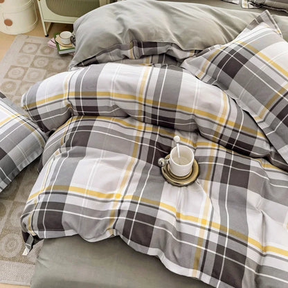 3pcs Gray Plaid Duvet Cover Set with 2 Pillowcases Bedding Sets for Hotel Bedroom Fashion Soft Simple Quilt Cover Pillowcase