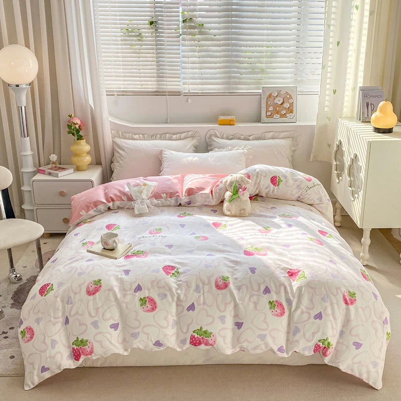 Fresh Floral Pattern Duvet Cover 1Pc 100% Cotton Skin-friendly Breathable Comforter Cover Home Bedding for Kids Teens Adults