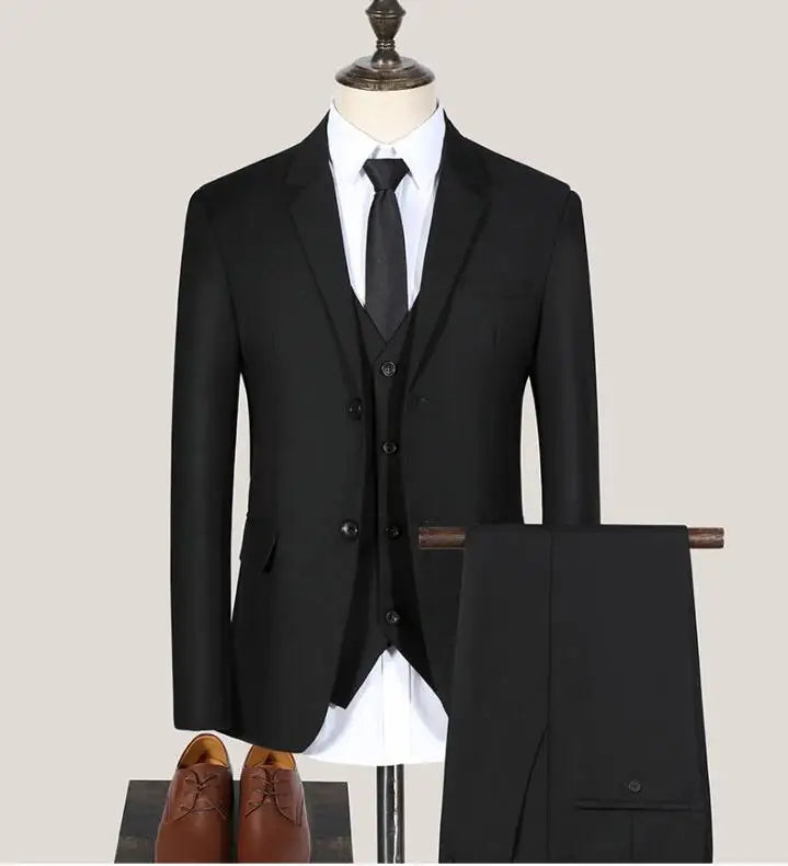 2024 Men's Business Formal Suit High-quality Solid Color (Jacket+ Vest + Trousers) Business Suit Bridegroom and Best Man