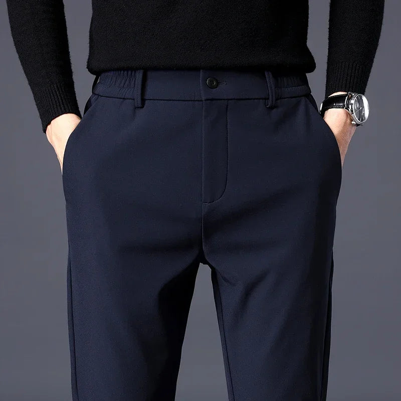 Spring Summer Thin Men's Business Casual Pants High Elastic Jogger Slim Straight Korean Brand Trousers Clothes Black Gray Blue