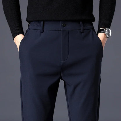 Spring Summer Thin Men's Business Casual Pants High Elastic Jogger Slim Straight Korean Brand Trousers Clothes Black Gray Blue