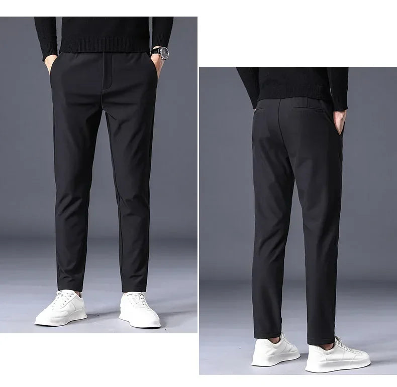 Spring Summer Thin Men's Business Casual Pants High Elastic Jogger Slim Straight Korean Brand Trousers Clothes Black Gray Blue