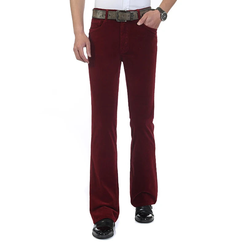 2024 Men's Autumn Spring Corduroy Boot Cut Pants Male Mid Waist Business Casual Flares Trousers 27-38