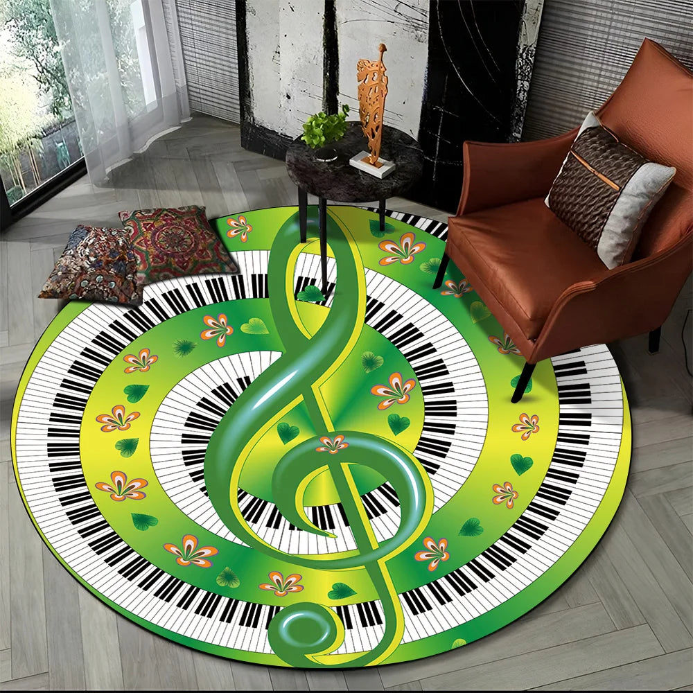 Piano Black White Key Music Symbol Area Rug,Round Carpet Rug for Living Room Bedroom Sofa Foot Pad Decor Non-slip Floor Mat Gift