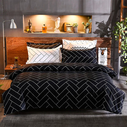 3PCS Geometric Duvet Cover Set Modern Classic Stripe Bedding Set Queen King Size Soft Comforter Cover with Double Sided Pattern