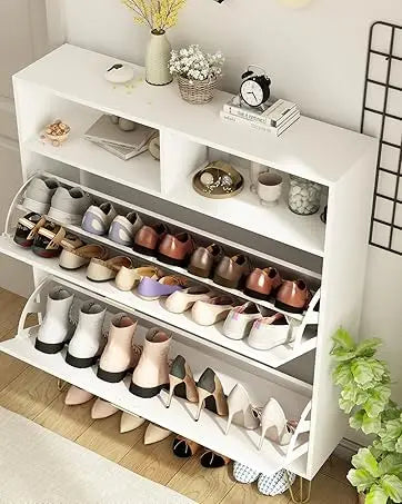 Shoe Cabinet for Entryway Set of 2Narrow Cabinet with 3 Flip Drawers,Wood Hidden Shoe Storage,Freestanding Organizer for Hallway