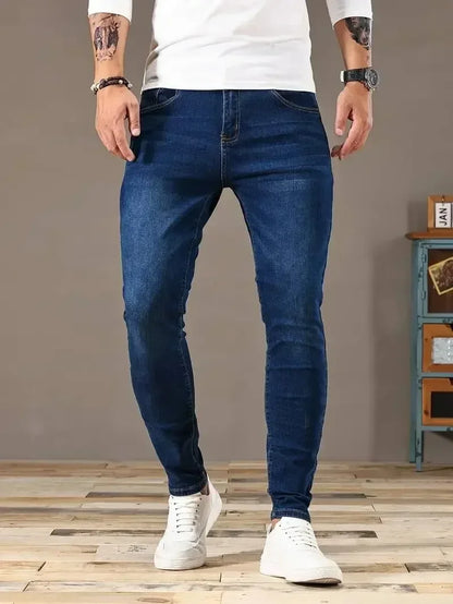 2025 Spring New Mens Slim Fit Classic Skinny Jeans Casual Street Style Casual Mens Skinny Jeans Male Slim Fit Pencil Denim Blue