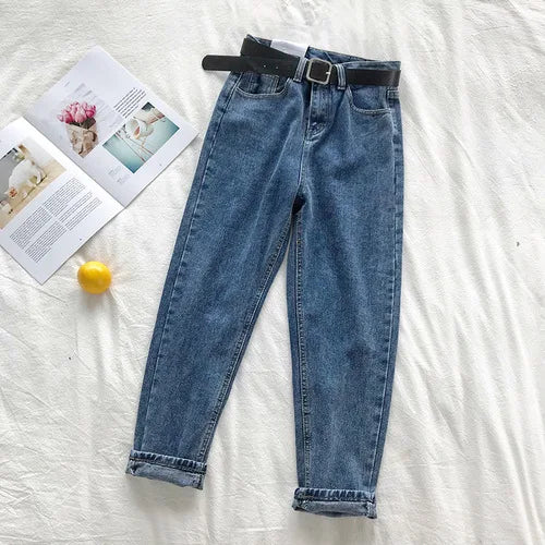 Neploe BF Korean High Waist Jeans Women Solid Belt Harem Pants Loose Casual New High Street Denim Trousers Pantalon Femme 90231