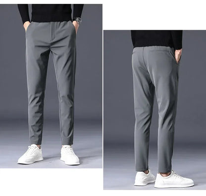 Spring Summer Thin Men's Business Casual Pants High Elastic Jogger Slim Straight Korean Brand Trousers Clothes Black Gray Blue