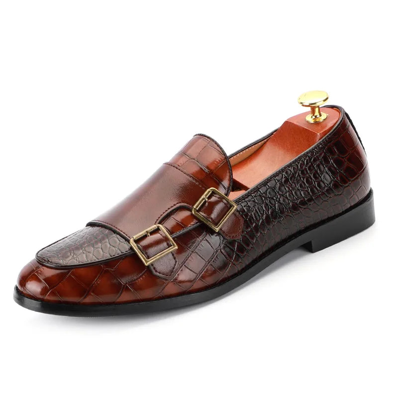 Man Crocodile Grain Microfiber Leather Casual Shoes Mens Buckle Party Wedding Loafers Comfortable Moccasins Driving Flats