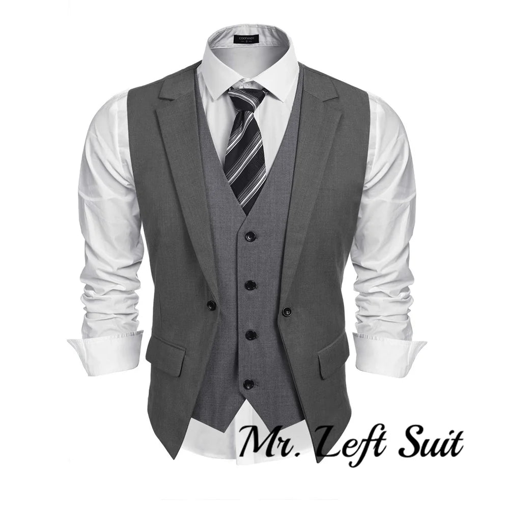 Men's Layered Suit Vest Business Dress Vests Formal Wedding Waistcoat Slim Fit