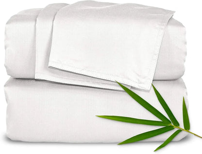 Genuine 100% Organic Viscose Derived from Bamboo Bed Sheet Set, Luxuriously Soft & Cooling, Double Stitching