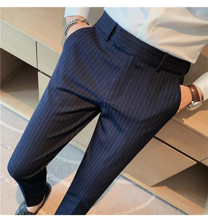 British Style Striped Slim Fit Suit Pant Men Business Casual Simple Dress Pants High Quality Social Wedding Party Trousers 38-28