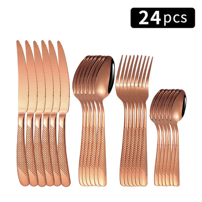 24pcs Stainless steel knife, fork and spoon tableware set, home 6-person dinner tableware, hotel and restaurant available