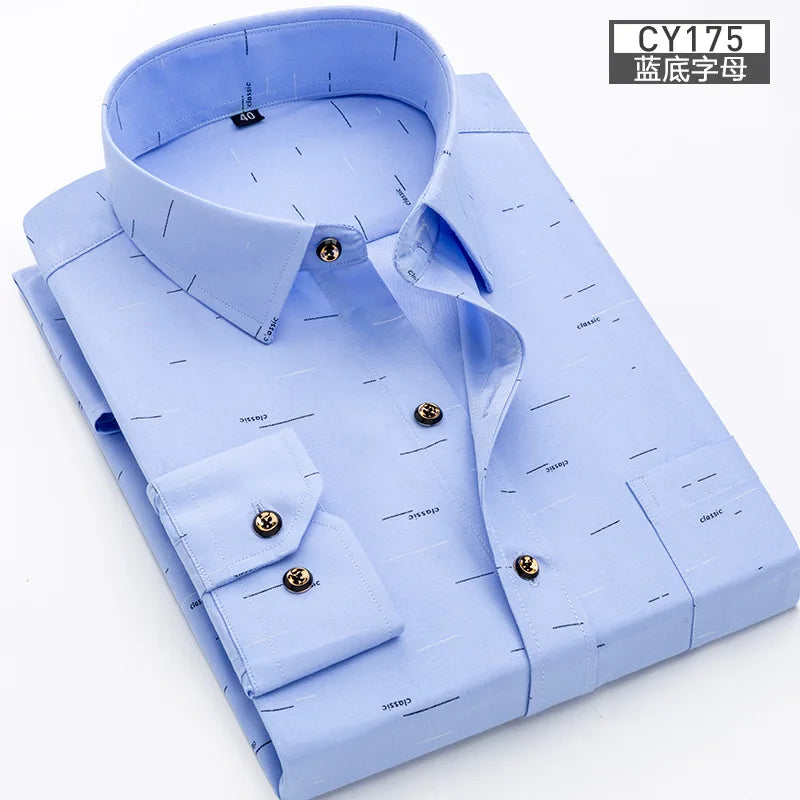 New men's shirt long sleeve thin spring/summer print free ironing business casual slim fashion breathable shirt