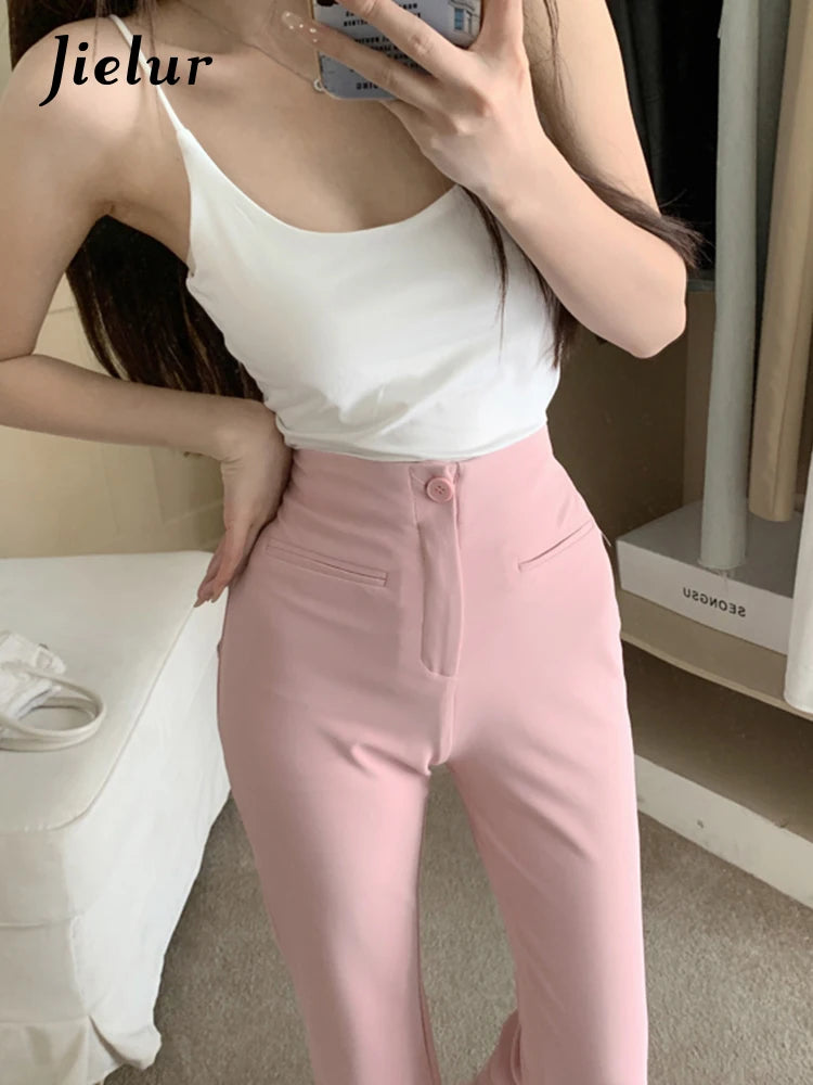 Jielur Spring New Tight High Waist Slim Women's Pants Solid Fashion Sweet Casual Pants Female Young Black Pink Basic Woman Pants