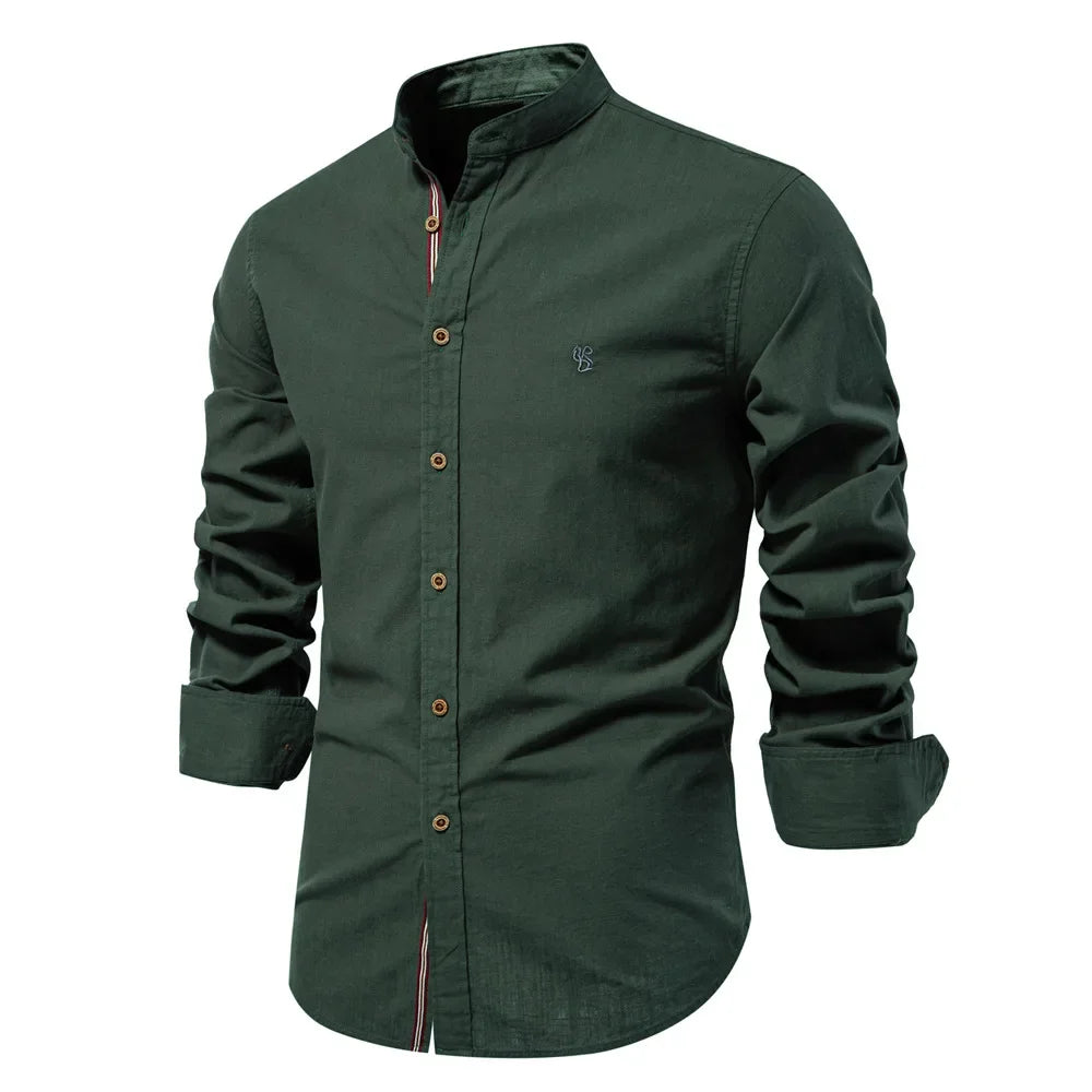 New 100% Cotton Linen Shirt Men Solid Color Embroidery Brand Shirts Blouses High Quality Long Sleeve Button Down Casual Tops