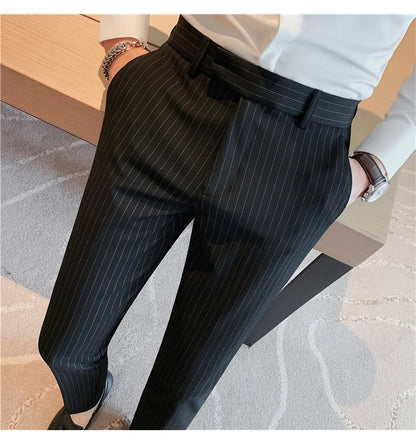 British Style Striped Slim Fit Suit Pant Men Business Casual Simple Dress Pants High Quality Social Wedding Party Trousers 38-28