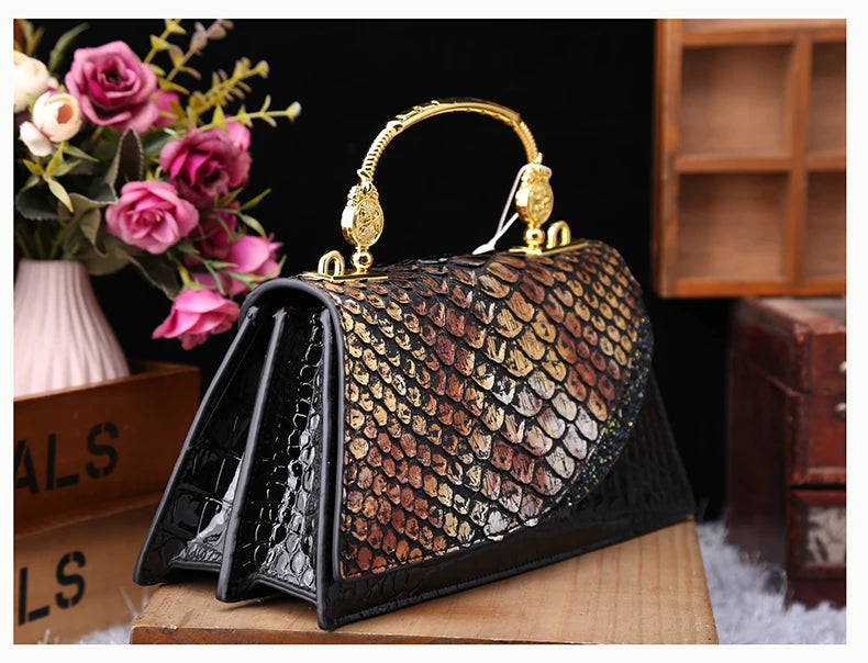 Fashion Brand Genuine Leather Women's Handbags 2024 New Crocodile Pattern Shoulder Crossbody Bag Lady Party Messenger Shell Bags