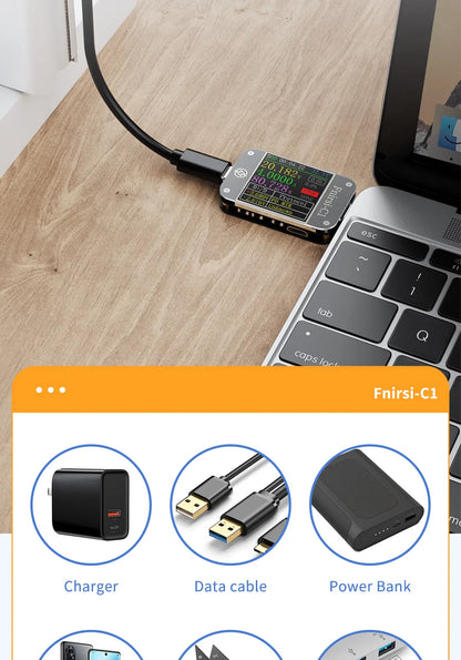 FNIRSI-C1 USB Tester Voltmeter Ammeter Type-C PD Trigger Fast Charging Test Type-C Meter Power Bank tester With PC Software