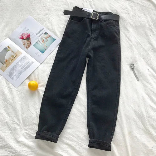 Neploe BF Korean High Waist Jeans Women Solid Belt Harem Pants Loose Casual New High Street Denim Trousers Pantalon Femme 90231