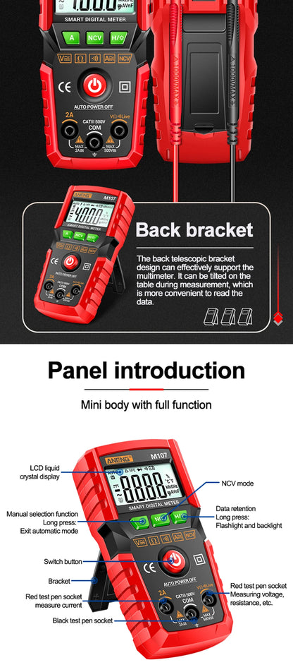 ANENG M107 Profesional Digital Multimeter 4000 Counts Auto Tester Digital Multimetre Testeur Electrique Mini Multímetro Test