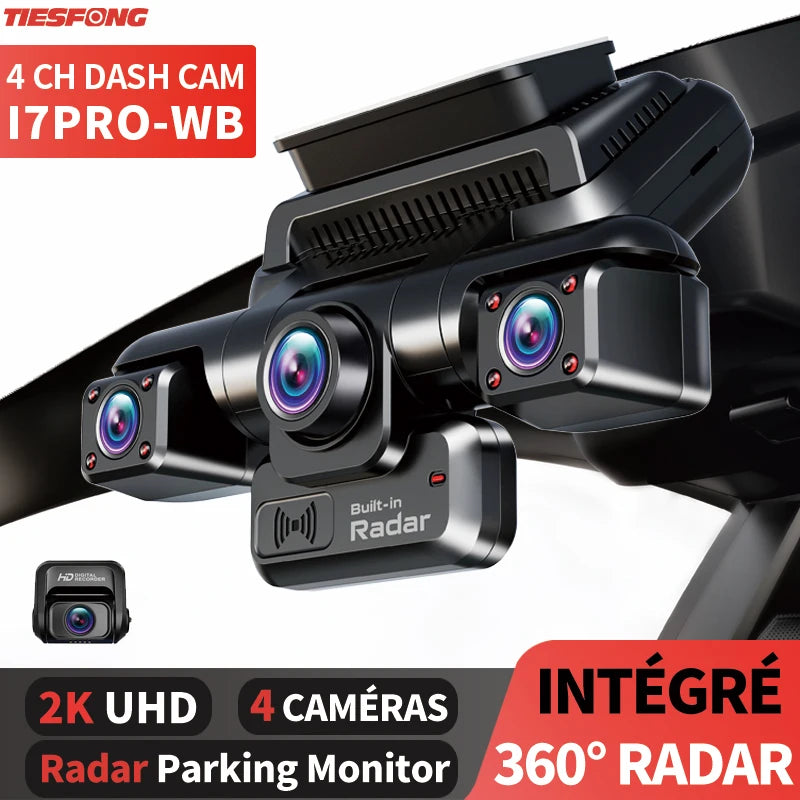 TiESFONG 4CH GPS caméra de tableau de bord i7pro frontal 4K/2K+3*1080P pour dashcam voiture DVR 360 24H moniteur de stationnement,WiFi camaras para automóviles,IR Vision nocturne,g-sensor,256Gmax