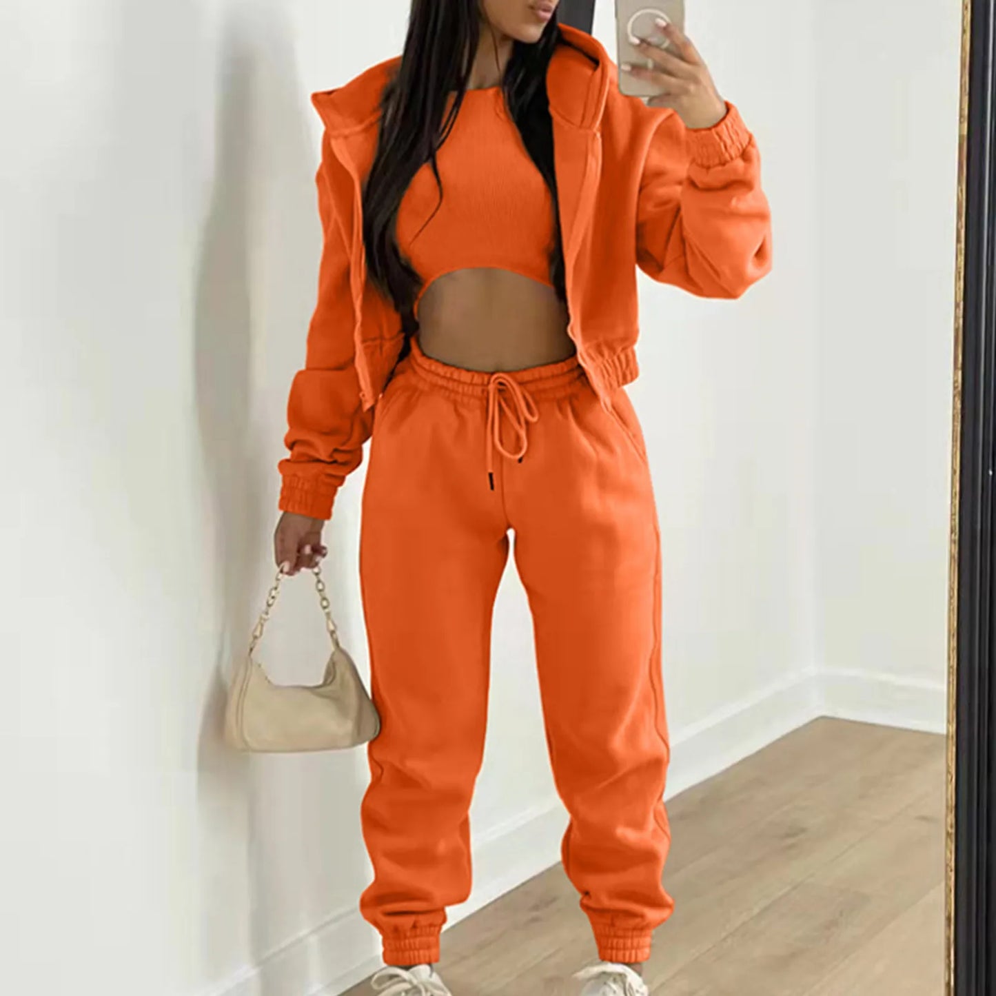 Women's Casual Tracksuit Autumn Winter Top Vest Pant Set Solid Color Zipper Plus Size Sexy Casual Loose Outfits For Women Outfit