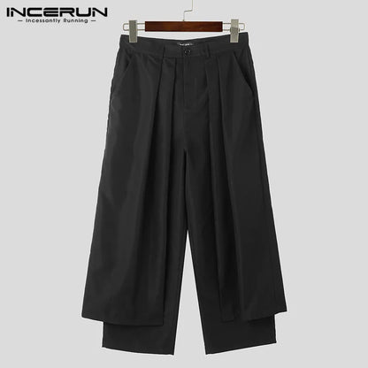 INCERUN 2024 Korean Style New Men's Trousers Pleated Layered Design Pantalons Casual Fashionable Loose Wide Leg Long Pants S-5XL