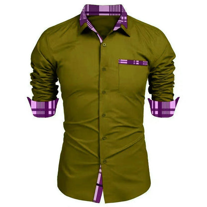 2024 Men's Long Sleeve Dress Shirt High Quality Men's Casual Top Button-Down Shirt with Pockets 9 Colors Large Sizes XS-6XL