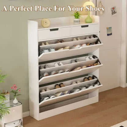 Flip Shoe Cabinet Household Large Capacity Wooden Storage Cabinet Simple Modern Balcony Thin Shoe Rack Dustproof Entrance Shelf