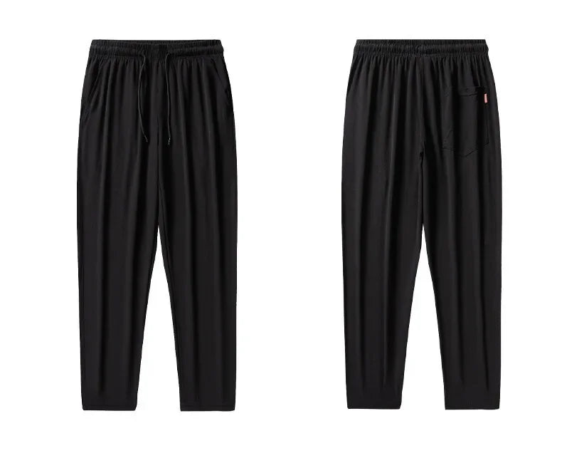 125KG Big Size Summer Ice Silk Crop Pants Men's Elastic Casual Edition Trendy Loose and Quick Drying Sports Large Crop Pants