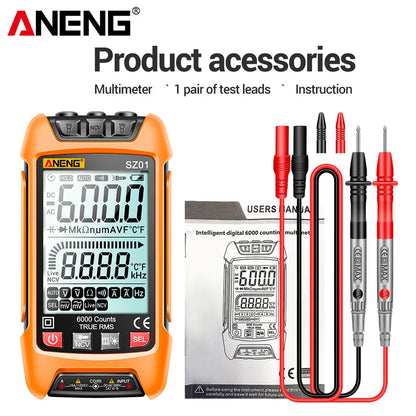 ANENG SZ02 Smart Digital Multimeter 6000 Counts True RMS Auto Electrical Capacitance Meter Temp Resistance Transistor Testers