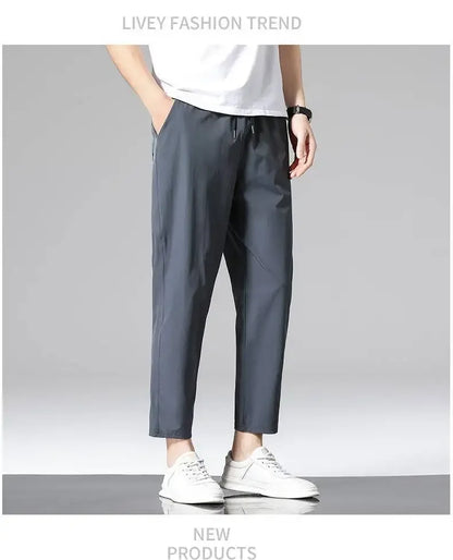 2022 New Men's Summer Ice Silk Versatile Casual Pants Thin Sports Trousers Straight Leg Nine Points Trousers For Men