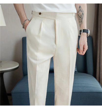 Men's Summer Pants Fashion Naples Cotton&Linen Breathable Dress Pants For Men All Match Casual Straight Men's Trousers Formal